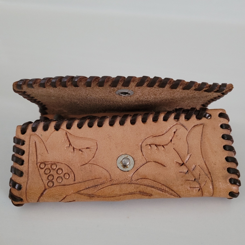 Key Wallet Vintage (Est60s / 70s) Tooled Leather Built In Key Hooks Snap Closure - Picture 9 of 16